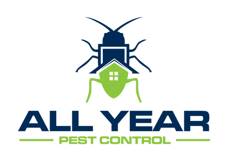 All Year Pest Control Logo. A stylized cockroach in the shape of a house.